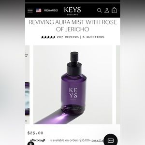 Keys soulcare reviving aura mist rose of Jericho and witch hazel